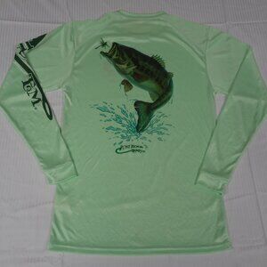 JUST HOOK EM BASS JUMPING LINE GREEN LONG SLEEVE MED WOMEN MEDIUM T-SHIRT J459